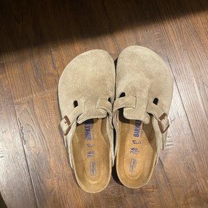 Birkenstock Boston Clogs-Taupe Suede Leather